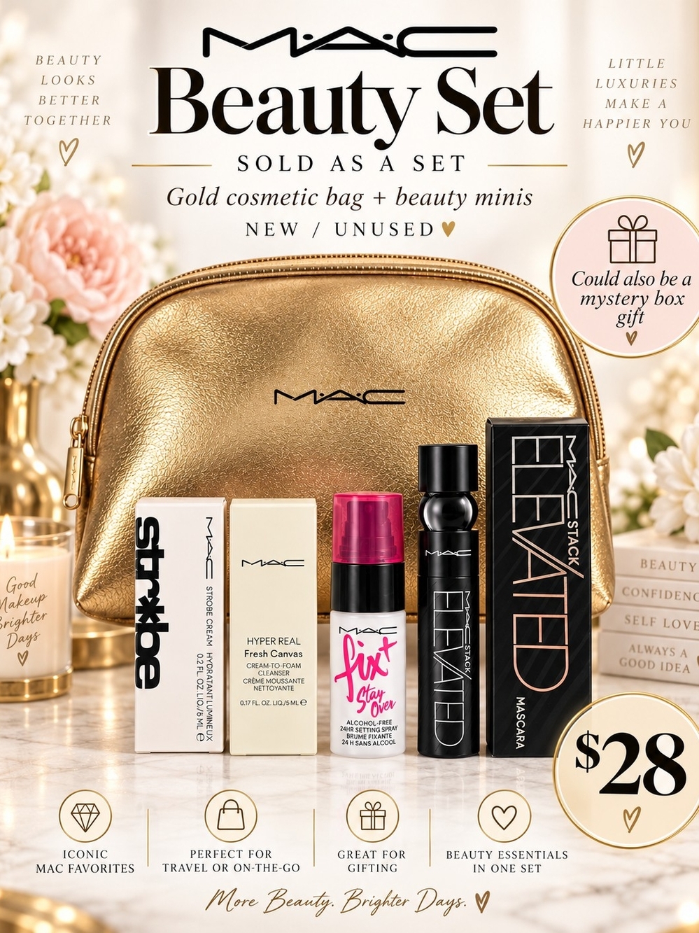 MAC Cosmetics Gold Cosmetic Bag with Makeup Minis